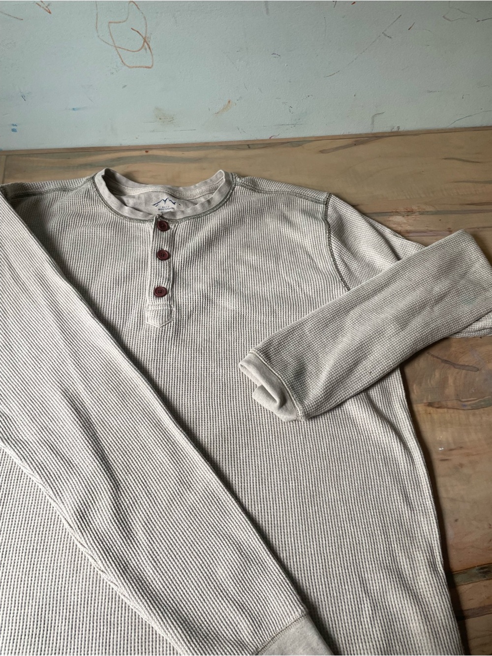 Men's Long-Sleeve Henley Waffle Knit Shirt - Cream